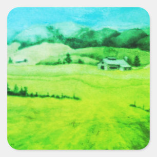 Cuadrada Paisaje rústico y Pegatina de la naturaleza