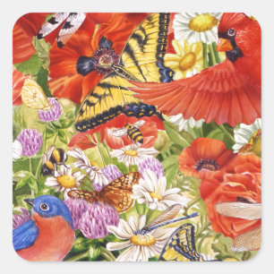 Cuadrada Pájaros, mariposas y pegatina de las abejas