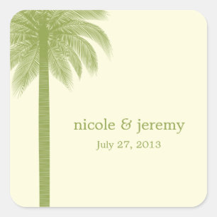 Cuadrada Palm Beach Wedding Favor Pegatina - Verde