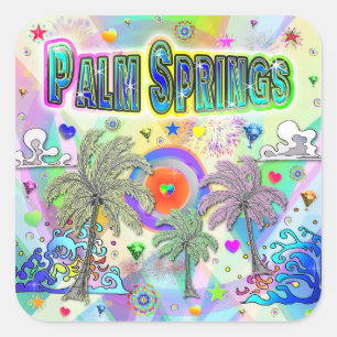 Cuadrada Palm Springs Deep Dream Pegatina