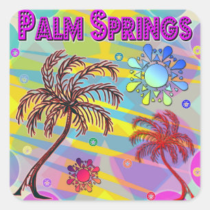 Cuadrada Palm Springs Happy y Hope Pegatina