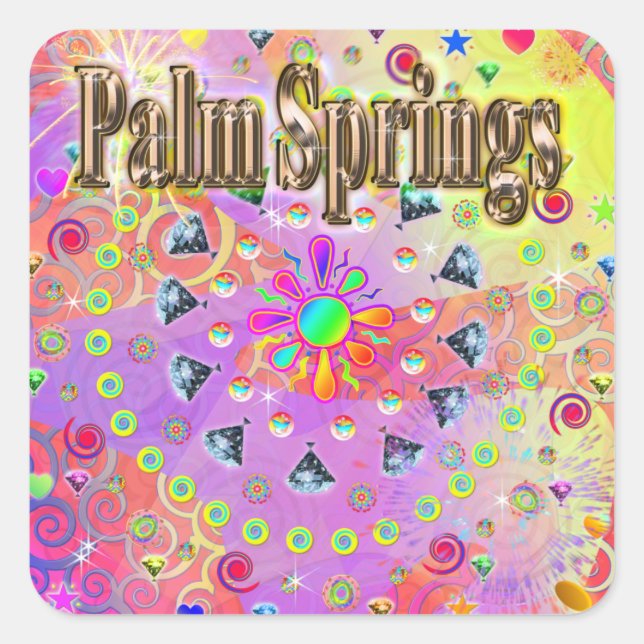 Cuadrada Palm Springs Lucky Golden Pegatina (Anverso)
