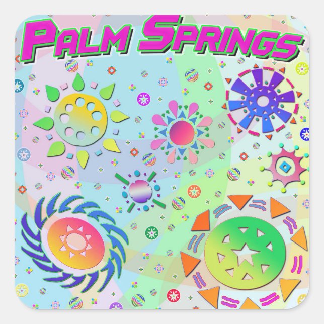 Cuadrada Palm Springs Seven Suns & Energy Pegatina (Anverso)