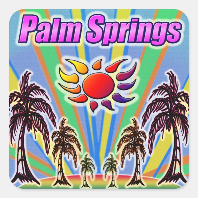 Cuadrada Palm Springs Summer Love Pegatina (Anverso)