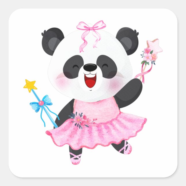 Cuadrada Panda Ballerina Animal Lovers Square Pegatina (Anverso)