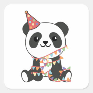 Cuadrada Panda De Cumpleaños Para Los Niños Un Pegatina De