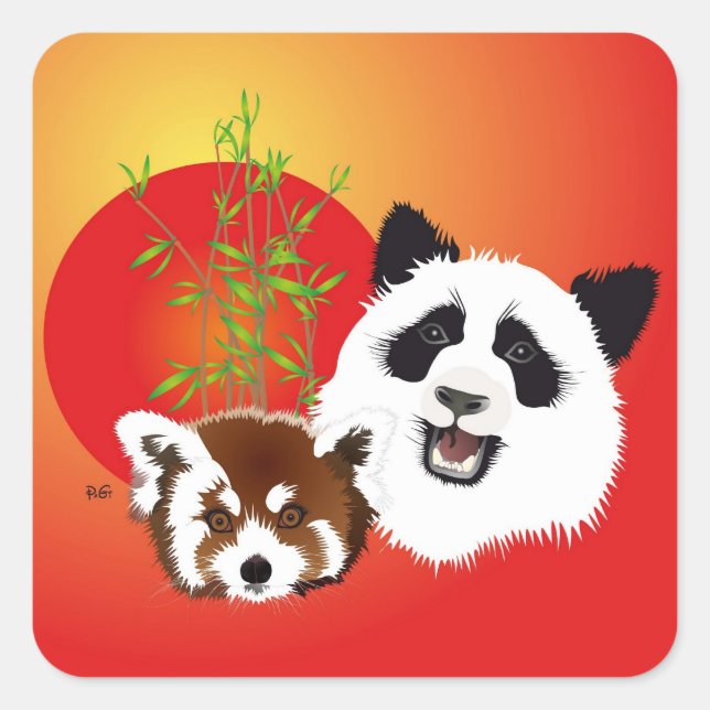 Cuadrada Panda encuentro pegatina (Anverso)