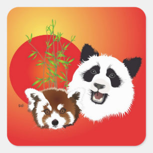 Cuadrada Panda encuentro pegatina