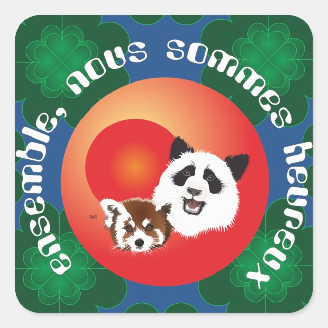 Cuadrada Panda encuentro pegatina (Anverso)