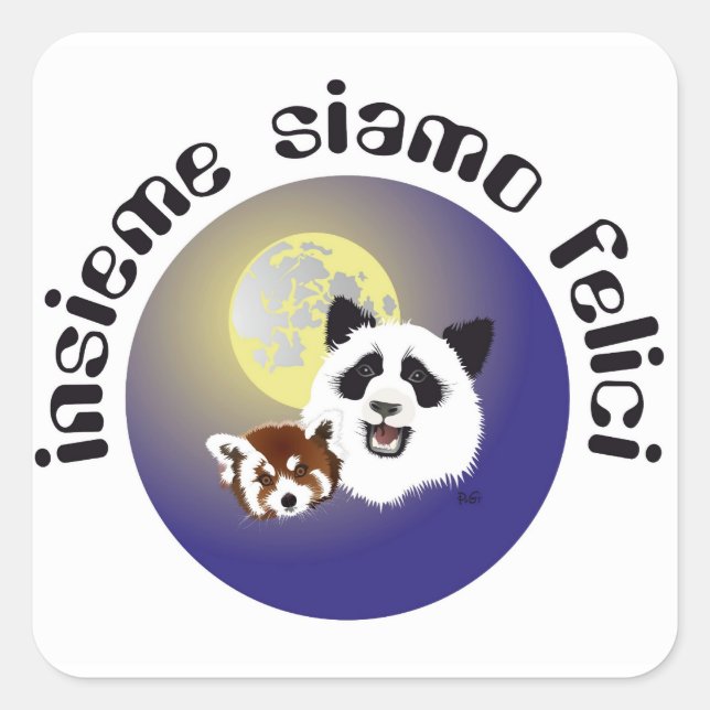 Cuadrada Panda encuentro pegatina (Anverso)