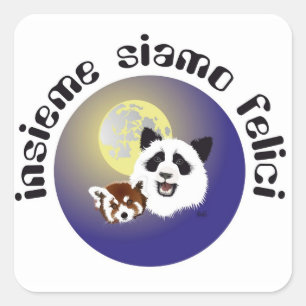 Cuadrada Panda encuentro pegatina