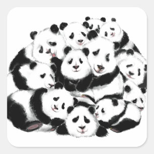 Cuadrada Panda Funny Pegatina Happy Family