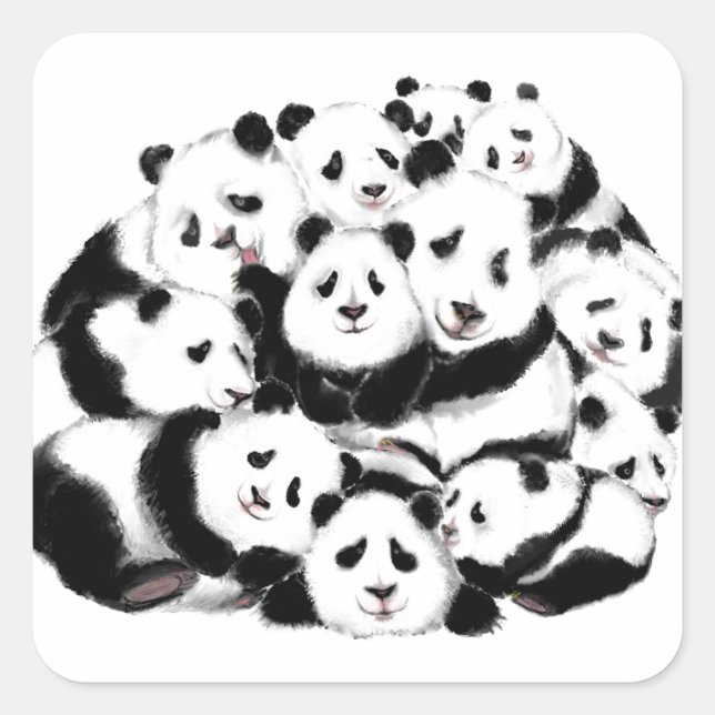 Cuadrada Panda Funny Pegatina Happy Family (Anverso)