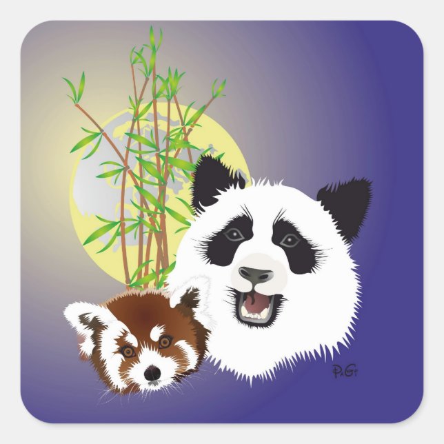 Cuadrada Panda pegatina (Ailuropoda melanoleuca) (Anverso)