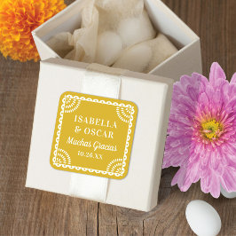 Cuadrada Papel Picado cálido Pegatina del Favor de la Boda 