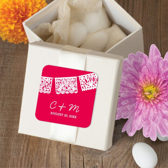 Cuadrada Papel picado rosa caliente | Pegatina del favor de (Subido por el creador)