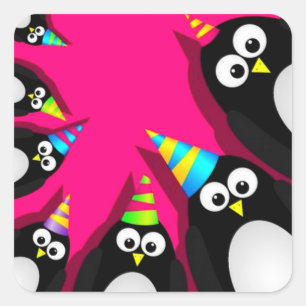 Cuadrada Paquete del pegatina de los pingüinos del feliz