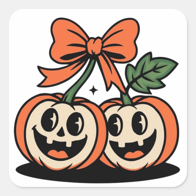 Cuadrada Par de calabazas lindas de Halloween Pegatina (Anverso)