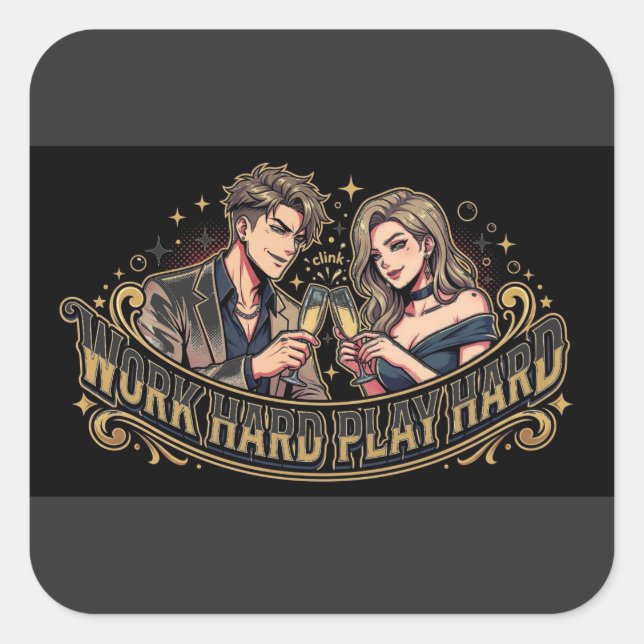Cuadrada Pareja de Anime Champán - Pegatina de Vinilo (Anverso)