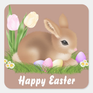 Cuadrada Pascua Bunny Holiday fiesta pegatina