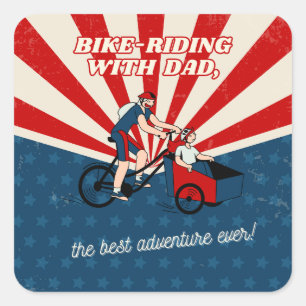 Cuadrada Paseo en bicicleta con papá - Pegatina del Día del