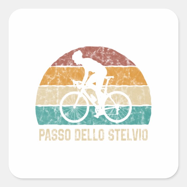 Cuadrada Passo Dello Stelvio Ciclismo Pegatina Retro (Anverso)