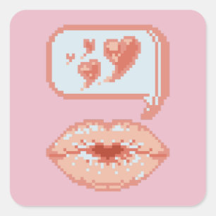 Cuadrada Pastel Pixel Kissy Lips - Pegatina de otoño