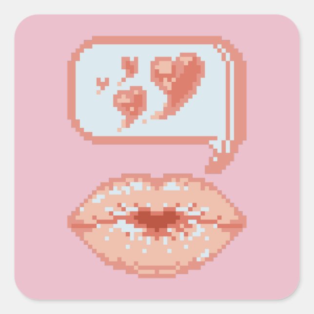 Cuadrada Pastel Pixel Kissy Lips - Pegatina de otoño (Anverso)