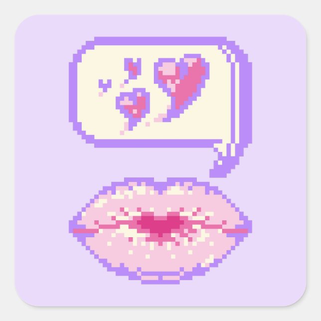Cuadrada Pastel Pixel Kissy Lips - Pegatina de verano (Anverso)