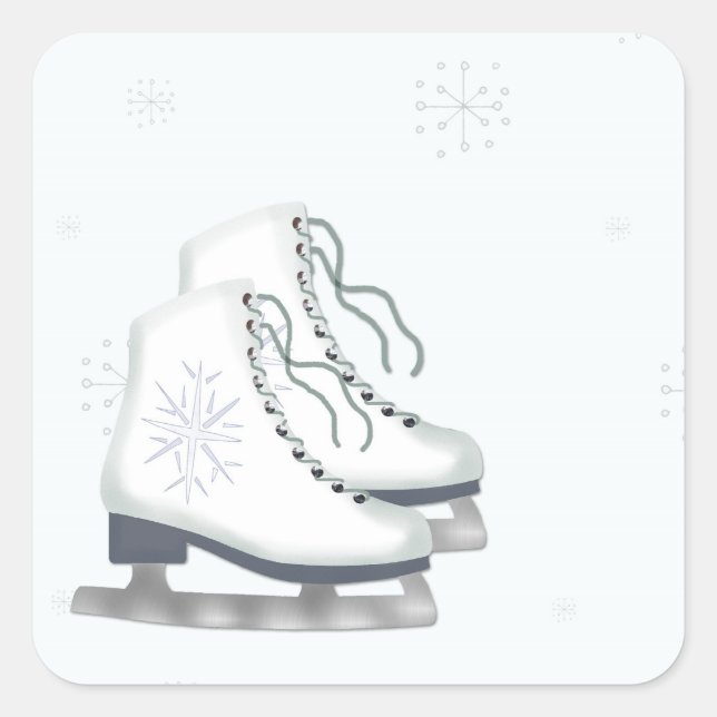 Cuadrada Patines de hielo, Pegatina de copos de nieve (Anverso)
