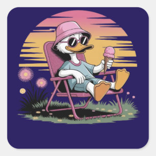 Cuadrada Pato comiendo helado de verano pegatina cuadrado