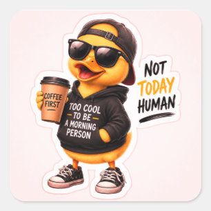 Cuadrada Pato de pegatina de café divertido   Pato de dibuj