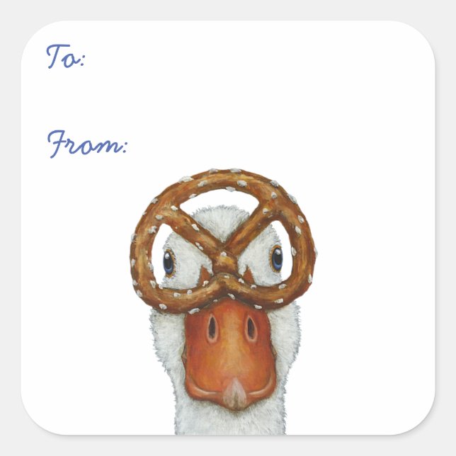 Cuadrada Pato gracioso con pegatina de envoltura de regalo  (Anverso)