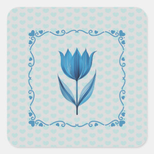 Cuadrada Patrón con una pegatina de tulipán azul 