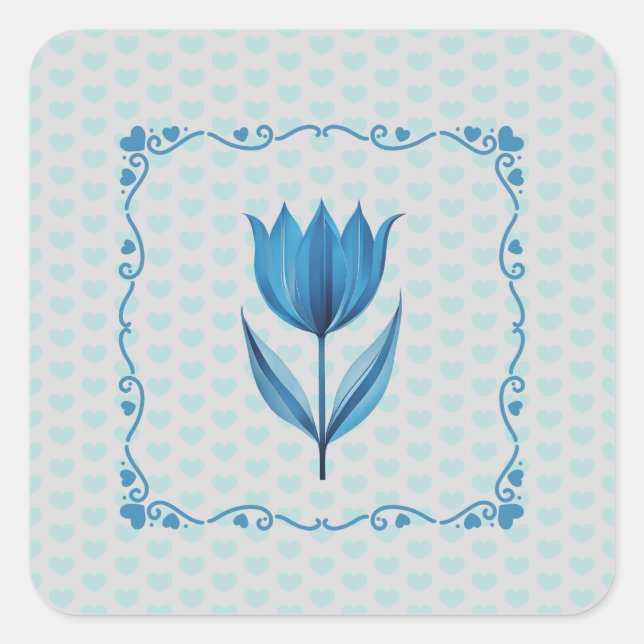 Cuadrada Patrón con una pegatina de tulipán azul  (Anverso)