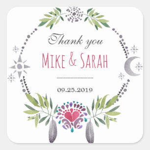 Cuadrada Patrón tribal de piel de pájaro Gracias Pegatina