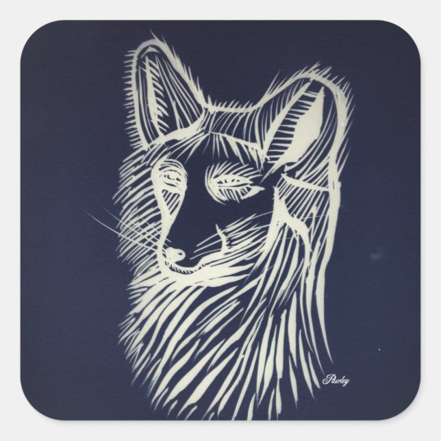 Cuadrada pawley night fox pegatina (Anverso)