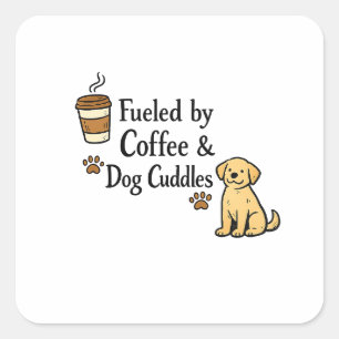 Cuadrada Pegado con Café y Mimos de Perro Pegatina   Calcom