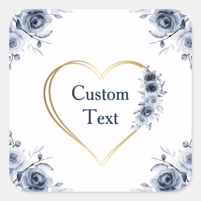 Cuadrada Pegatina 3" x 3" Personalizado floral azul texto (Anverso)