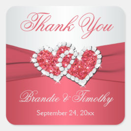 Cuadrada Pegatina a favor de la boda de coral y gris