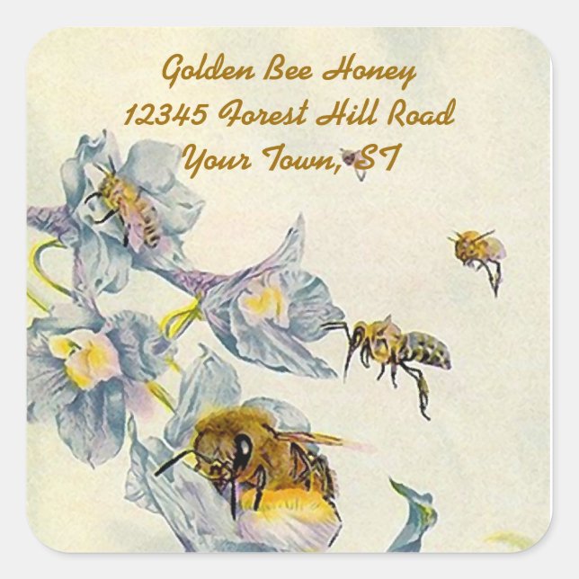 Cuadrada Pegatina Abejas Buenos días Flores De Gloria Abeja (Anverso)