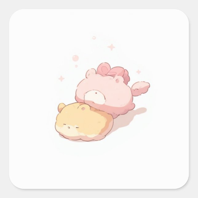 Cuadrada Pegatina Adorable de Fantasía (Anverso)