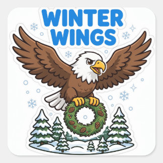 Cuadrada Pegatina Alas de Invierno — Águila Calva Corona de
