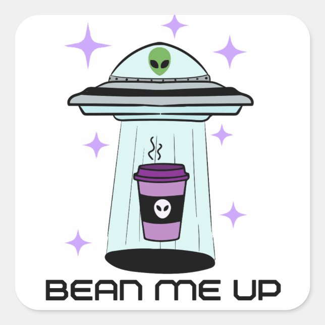 Cuadrada Pegatina Alien Coffee Art (Anverso)