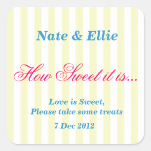 Cuadrada Pegatina amarillo y blanco "Qué dulce es"