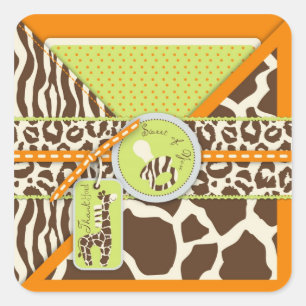 Cuadrada Pegatina anaranjado B del muchacho TY del safari