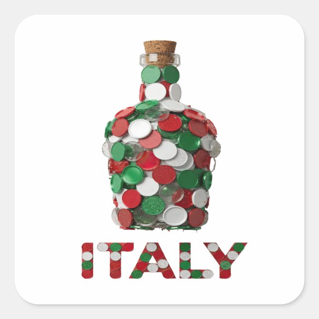 Cuadrada Pegatina artesanal ITALIA de plata personalizada (Anverso)