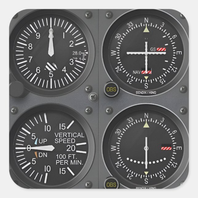 Cuadrada Pegatina Aviónico de Instrumentos de Aeronaves (Anverso)