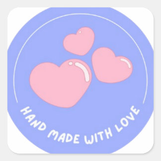 Cuadrada Pegatina Azul Con Corazones Rosa Para Paquetes