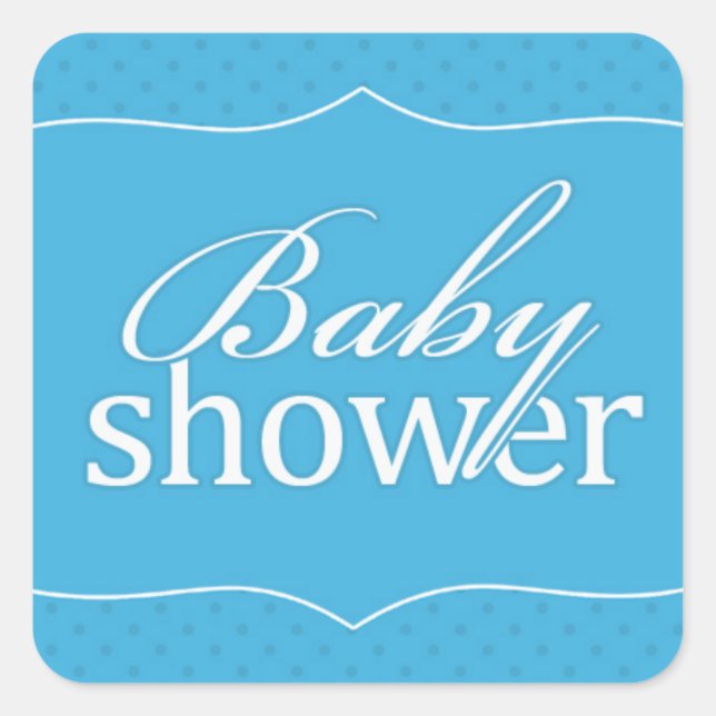 Cuadrada Pegatina azul de Baby Shower (Anverso)